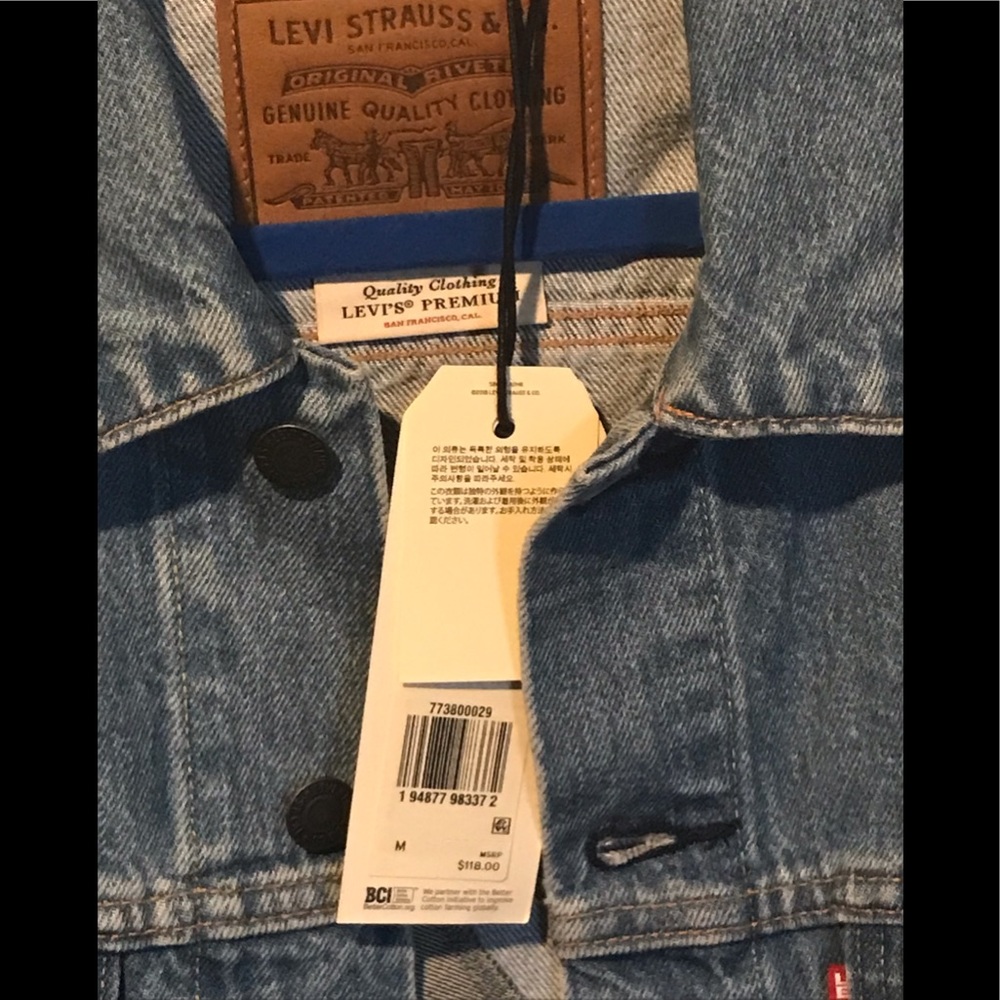 Mens new Levis Premium Vintage trucker jacket w spilled denim design - Picture 3 of 4